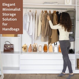 SURETIVIAN 2-Pack Purse Organizers for Closet, Adjustable Shelf Divider Rack for Closet, Clear Handbag Storage Organizer, Plastic Bookshelf Separator Divider for Bedroom Living Room Office