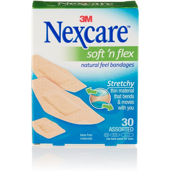 Nexcare Soft 'n Flex Bandage, Breathable, Assorted Sizes, 30 Count