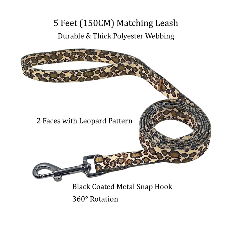 Olahibi Dog Collar Leash Set, Leopard Pattern, Polyester Material, Adjustable