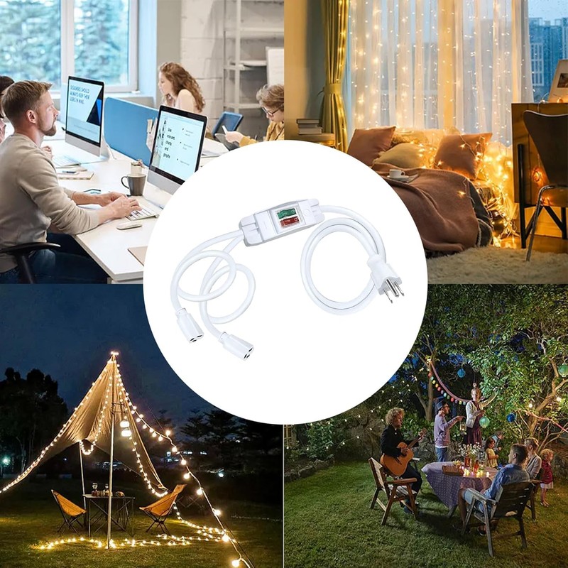 White 2 Way Extension Cord with On/Off LED Switch, Fiabtool