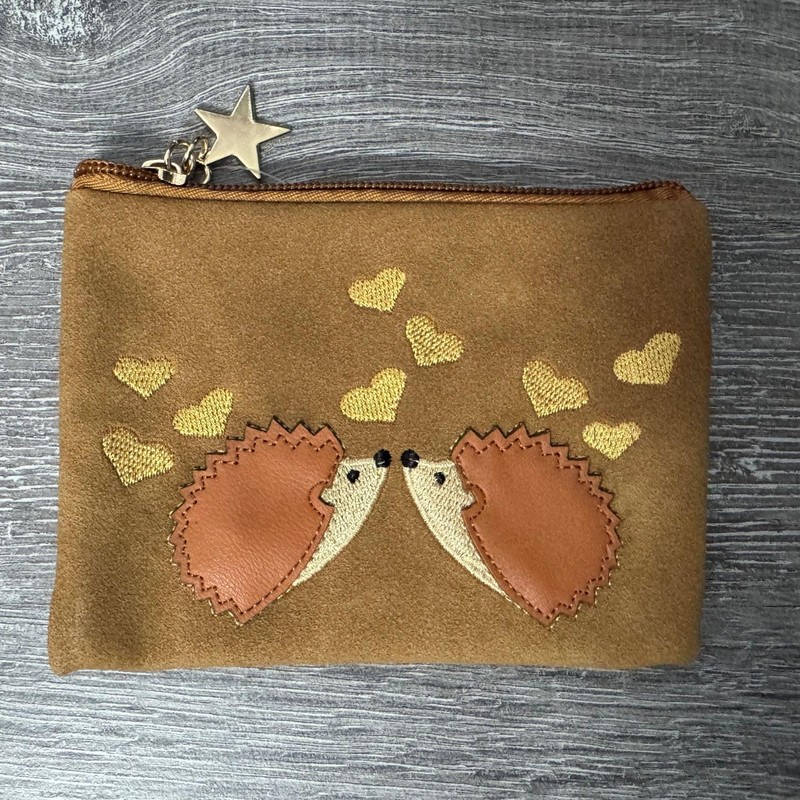 Hedgehog Coin Purse with Hearts Design, 13.5 x 10 cm,