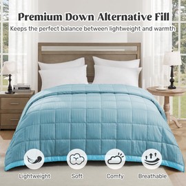 UNIKOME Blankets King Size - Soft Lightweight Down Alternative Blankets with Satin Trim, Cozy Luxury Bed Blanket for All Season, Blue (108"X90")