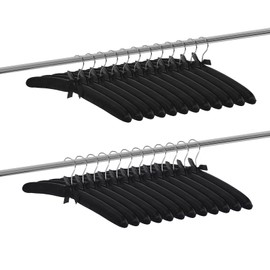 Jetec 24 Pieces Satin Padded Hangers with 360° Swiveling Hook Sponge Shoulder Pads Hanger for Coat, Sweaters, Blouse, Wedding Dress, Women Cloths (Black)