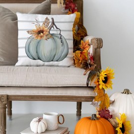 AACORS Fall Pillow Covers 20 x 20 Inch Set of 4, Pumpkin Home Sweet Home Thankful Grateful Blessed Harvest Floral Decorations Autumn Seasonal Pillow Case Decor for Sofa Couch AA275-20