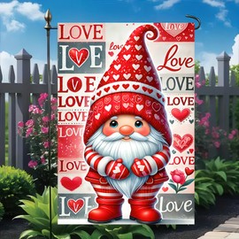 Blissyard Valentines Day Garden Flag Double Sided, Love Heart Gnomes Garden Flags Happy Valentine’S Day Yard Flag For Outdoor Porch Lawn Decoration 12x18 Inch
