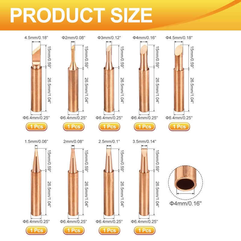 sourcing map 1 Set 900M Soldering Iron Tips Copper Non-Magnetic