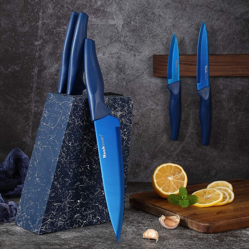 Wanbasion Blue Stainless Steel Knife Set, Sharp Kitchen Knife Set