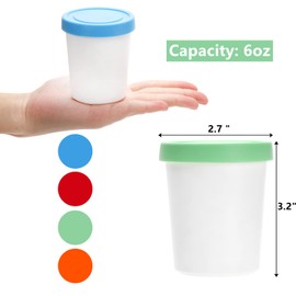 Peohud 12 Pack Mini Ice Cream Containers, 6oz Freezer Storage Tub with Silicone Lids, Reusable Storage Container for Ice Cream, Gelato, Sorbet, Dessert
