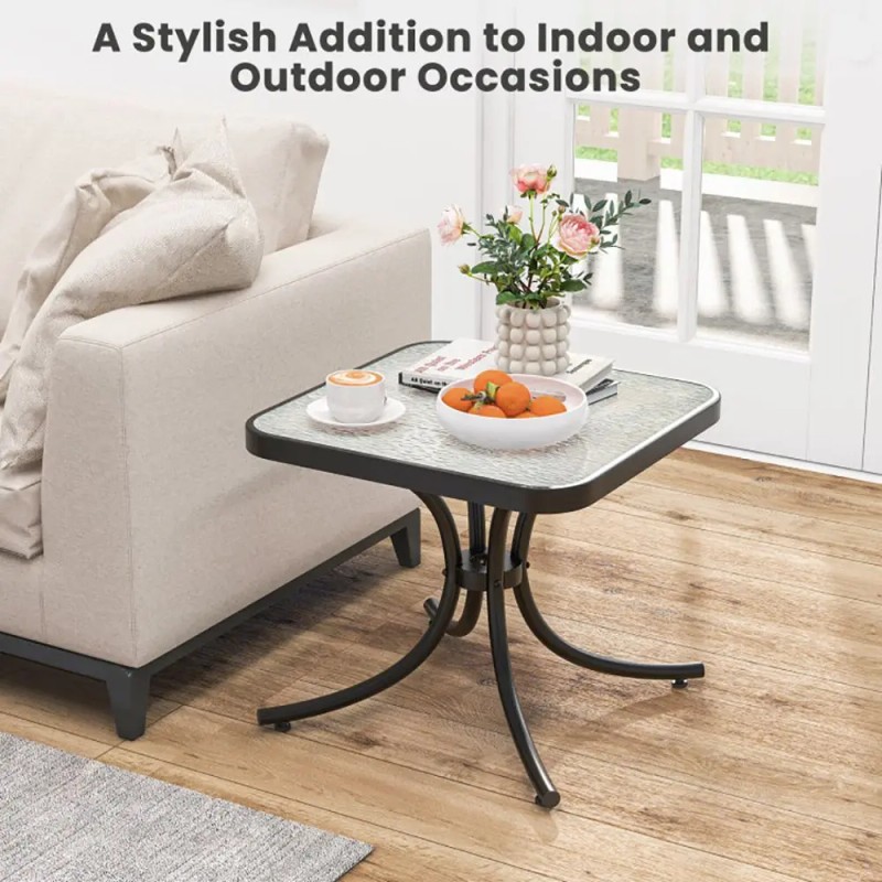 Black Tempered Glass Top Patio Table with Heavy-Duty Metal Frame