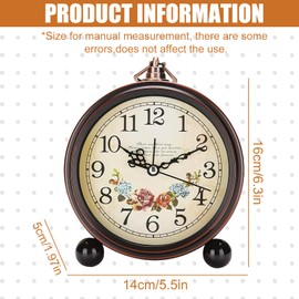 GOEDCH Roman Retro Alarm Clock Analog: 5.3 Inch Classic Retro Table Clock European, Retro Alarm Clock, Metal Retro Silent Bedside Table Clock, No Ticking for Living Room, Bedroom (Retro)