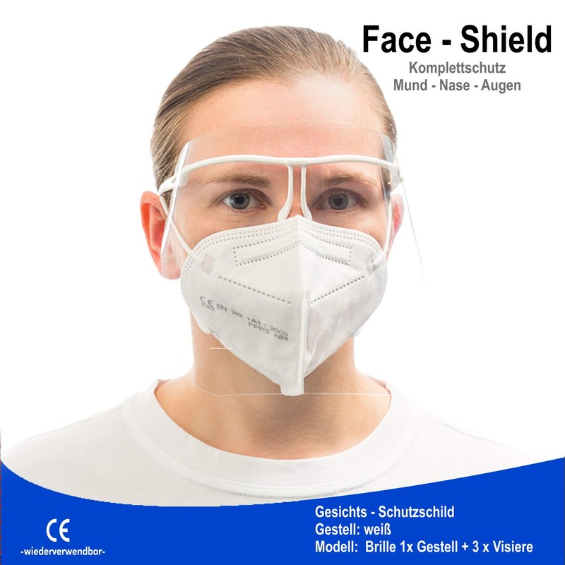 Face Visor Full Protection Mouth, Nose, Eyes, Anti-Bacterial, Glasses Frame,