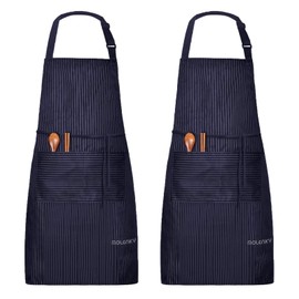 MOLENKY Apron, 2 Pieces Adjustable Apron with 2 Pockets, Adjustable Neck Strap Cooking Apron, BBQ Apron, Kitchen Apron, Cafe for Men & Women (Stripe-Dark Blue)