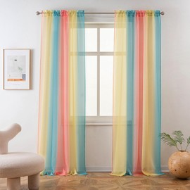 Yancorp Sheer Curtain 2 Panels Semi Bedroom Curtains 63 inches Length Linen Unicorn Ombre Curtains Rod Pocket Drapes Girls Living Room Mermaid Bedroom Nursery Kids Window Decor(Unicorn, 52"x63")