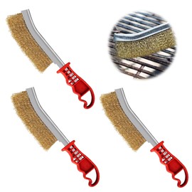 Pack of 3 Brass Brush Grill, Brass Brush, Grill Brush, Brass Brush, Grill Cast Iron, Hand Wire Brush, with Curved Plastic Handle for Cleaning Weld Slag and Rust