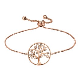 YL Tree Bracelet 925 Sterling Silver Tree of Life Link Bracelet 18K Rose Gold Plated Cubic Zirconia Jewelry for Women