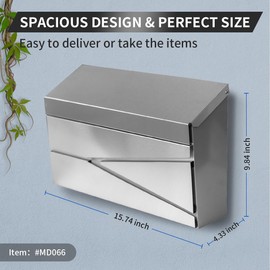 Ydocabinit Wall Mount Mailbox, Large Capacity Mailbox for House, Galvanized Steel Rust-Proof Metal Post Box Drop， Mailboxes for Outside, 15.74"×9.84"×4.33", Silver Modern Sleek Style