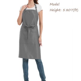 Y.F.H sunbest Kitchen Apron Chef Apron 3 pockets cooking aprons for men Women adjustable suspenders extra long tie apron BBQ restaurant Hair salon Grey