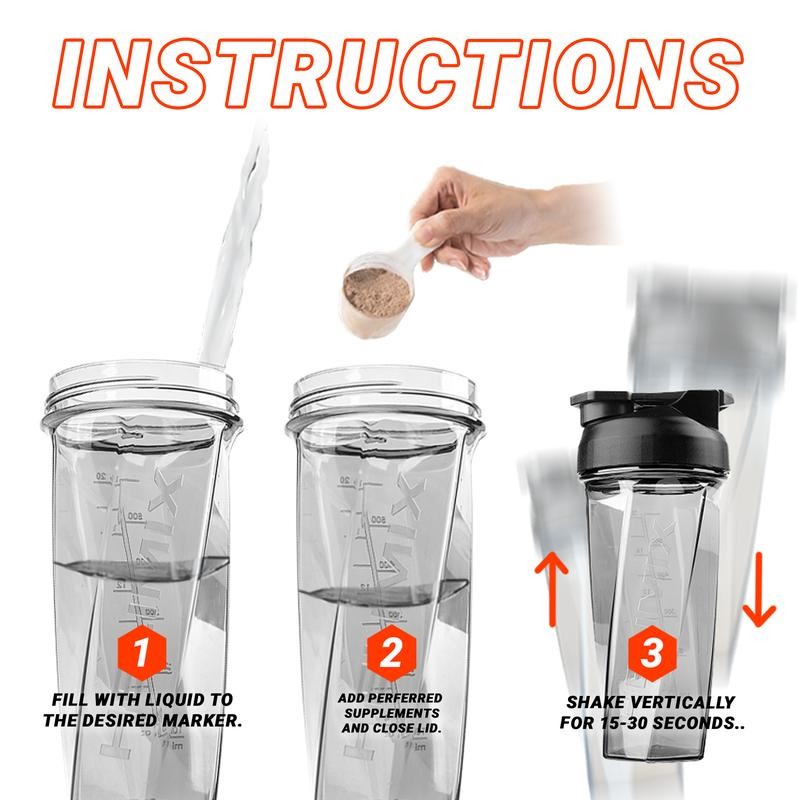 HELIMIX Blender Shaker Bottle Made in USA No Whisk Ball