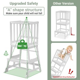 COSYLAND Toddler Kitchen Step Stool Helper - Wooden Standing Tower for Kids with Anti-Tip Support Legs - Mothers' Helper Kids Learning Stool for Kitchen Counter (White)