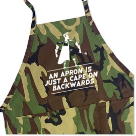 ApronMen - Apron is Just a Cape on Backwards - Funny BBQ Apron for Dads - 1 Size Fits All Chef Quality Cotton 4 Utility Pockets, Adjustable Neck and Extra Long Waist Ties - Camo Color