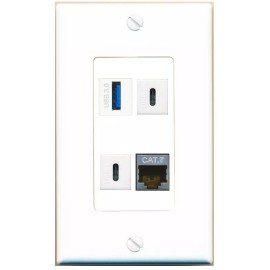 Wall Plate City [4 Ports] CAT7 USB-3 2 USBC Wall Plate DecorZ White