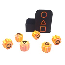 Korean Traditional Game Set, 6 Gold Silk Stones with Storage Box, Circle Triangle Square Pattern, Gonngi, Gong-Gi, made in the UK, new vibrant colour