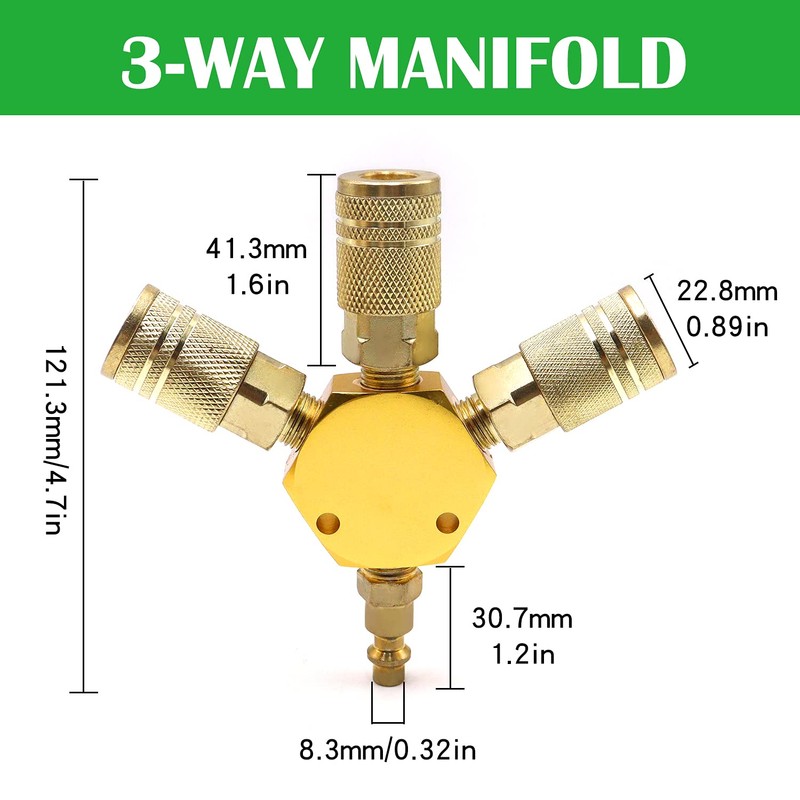 Tnuocke Air Splitter 3-Way Manifold Hex Style with 3 Pieces