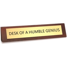 RattanView Desk of a Humble Genius Desk Sign Table Sign for Office Solid Pine Wooden Plaque Funny Office Decor Gift for Women Men Coworker 9.84 x 1.02 x 1.97 Inch Accessory