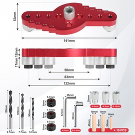 EFUTURETIME Self-Centring Dowel Device Set, 6/8/10 mm Holes Locator Woodworking, Vertical Dowel Aid for Centring Drilling and Distance Marking, Quick and Precise Pin Attachment, A
