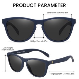 DUCO Retro Round Polarized Sunglasses for Men Women Driving Sun Glasses UV400 Protection Lightweight Frame Shades 3002 (Matte Blue Frame Grey Lens)