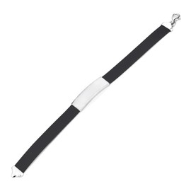 Sterling Silver 925 Engravable Bracelet Mens ID Bar Bracelet with Black Rubber Band 7.25" [Width 11mm]