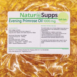 Natur Supps Evening Primrose Oil 1000mg, Cold Pressed, Omega 6, 90mg GLA, 733mg LA, Vitamin E, 120 Evening Primrose Oil Softgel Capsules, UK Made