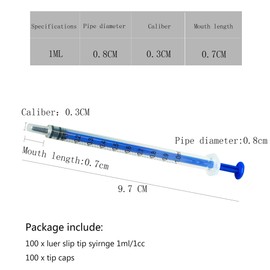 100Pack 1ml 1cc Pipette Syringe with Caps for Scientific Labs and Pet Feeding Multiple Uses Disposable Syringe Tools