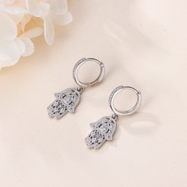 Aniu 925 Sterling Silver Jewelry for Women, Hamsa Hand of Fatima Evil Eye Jewelry with Cubic Zirconia, Comes with Black Jewelry Gift Box