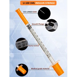 20 Pack 1ml Disposable Syringe, 31G 1cc 1/4 Inch (6mm) Lab Supplies Syringes, Individually Wrapped