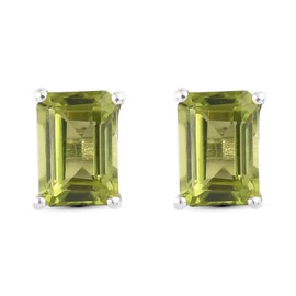 TJC Peridot Solitaire Stud Earrings for Women in Platinum Plated 925 Sterling Silver Gift Green Coloured August Birthstone