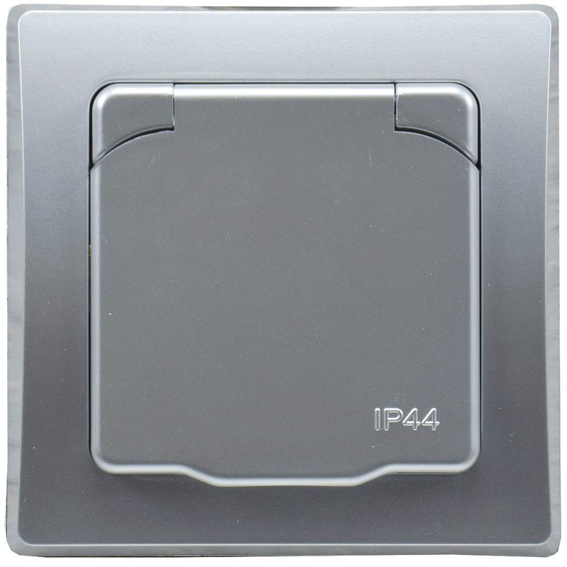 DELPHI Socket IP44 with Protection Lid Flush-Mounted Wet Room Rubber