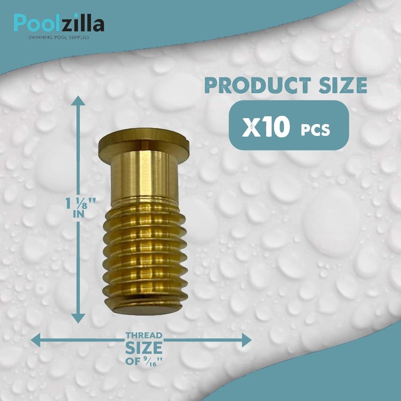 Poolzilla 10 Pack Pool Safety Cover Threaded Brass Insert Screw