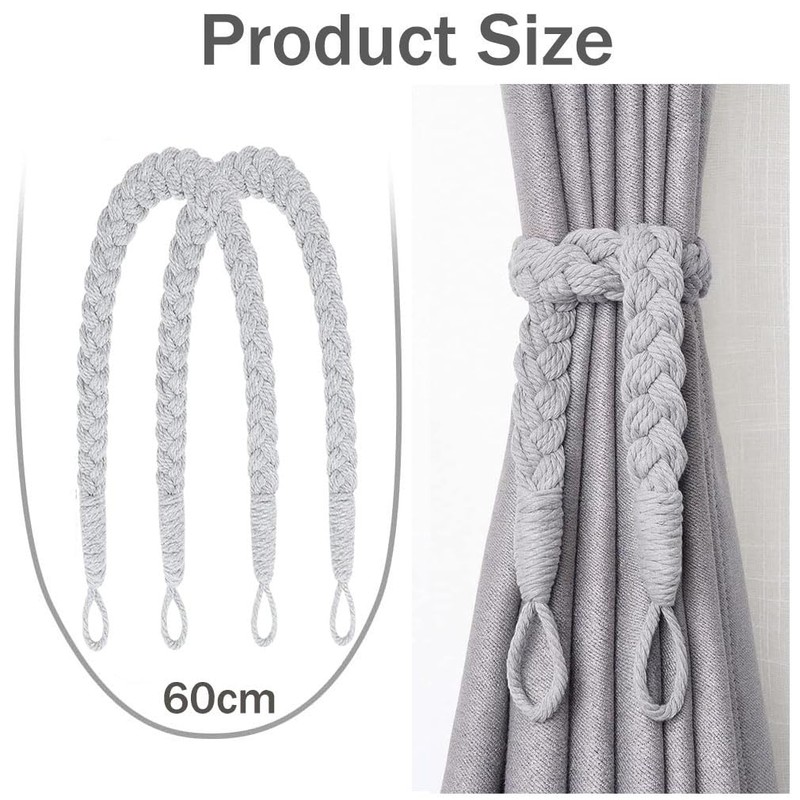 Natural Cotton Rope Curtain Tie Backs,2 Pcs Elegant Boho Style