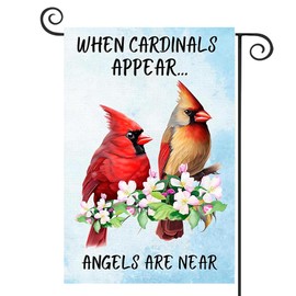 DMERBYL Cardinal Garden Flag When Cardinals Appear Angels Are Near Memorial Yard Flag 12x18 Inch Floral Red Birds Cemetery Flag Memorial Day Remembrance Garden Flag Outdoor Gravesite Saying Decor