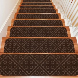 Seloom Upgraded Stair Treads Carpet Non-Slip Indoor Stair Runners for Wooden Steps, Stair Rugs for Elders, Kids and Dogs, Set of 13 (8"×30", Brown, 13)
