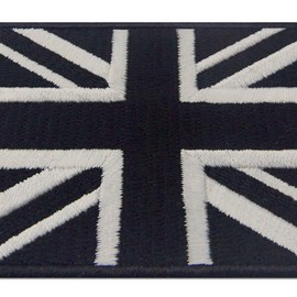 EmbTao Tactical British Union Jack Flag Patch Embroidered Applique UK Great Britain Iron On Sew On Emblem - White & Black