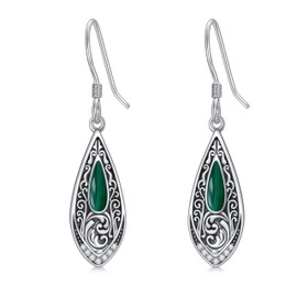 Filigree Earrings Sterling Silver Filigree Malachite Dangle Earrings Teardrop Earrings Jewelry for Women, 0.79 inch*0.34 inch, Sterling Silver, No Gemstone