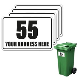 4x Wheelie Bin Number Stickers Trash Garbage Can Stickers Custom House & Street Name Address Labels