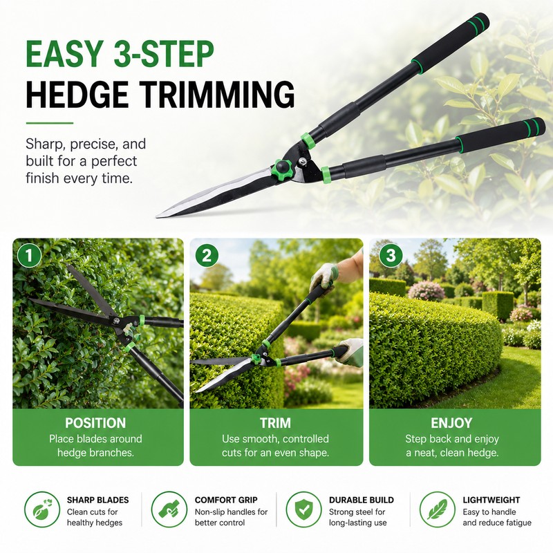 29.9" Hedge Shears for Garden Trimming – Carbon Steel Blade
