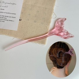 Cute Hair Stick for Buns, Crystal Aggreko Fish Tail Shaped Hairpin, Vintage Hair Chopsticks Stylish Hairpins Disk, Hair Accessories for Women Girls, (Pink)
