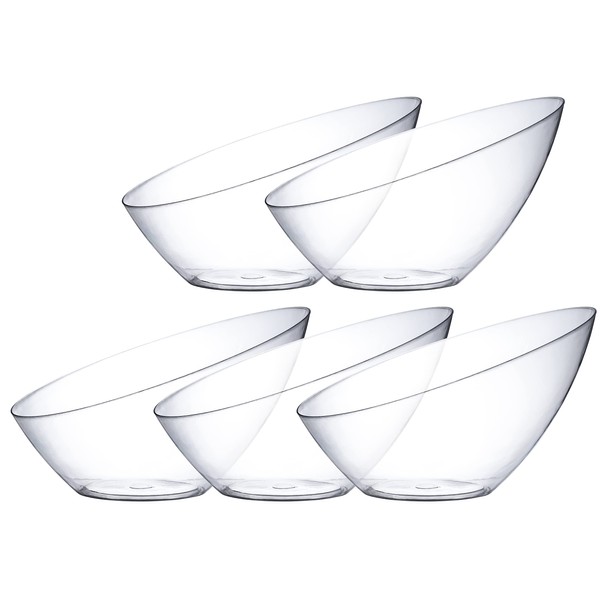 Plastic Serving Bowls Plastic Candy Bowl for Weddings, Buffet, Offices, Disposable Black Plastic Angled Bowls for Party's, Salads, Snacks and Fruit Bowl 5 Pack