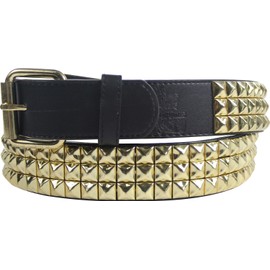 BodyPUNKS Triple Row Studded Leather Belt in Black/Gold, Large (Waist 33-37)