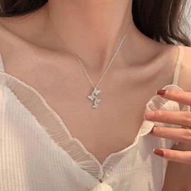 Cimenexe Bohemian Crystal Butterfly Choker Necklace Silver Rhinestone Butterfly Pendant Necklace Cz Paved Butterfly Collar Necklace Small Butterfly Necklace Jewelry for Women and Girls Gifts