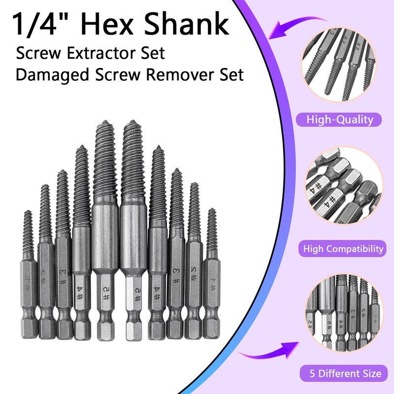 HaoTrade 10 Pieces Broken Screw Extractor Drill Bits, Damaged Screw